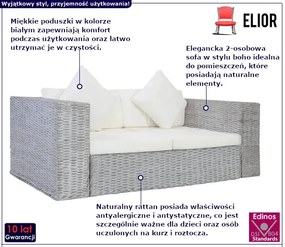 Szara 2-osobowa sofa z rattanu W1-F16