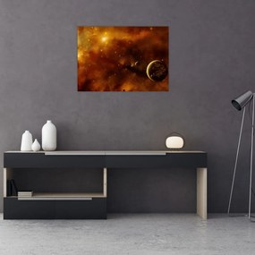 Obraz na szkle - Planety z mgławicą (70x50 cm)