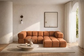 Narożnik w kształcie L Averro, tkanina Bluvel, Cynamonowy, Prawy