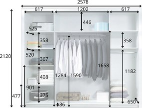 Szafa Przesuwna ALVORN 257,8 cm z Lustrem Szafa Trzydrzwiowa, Biały