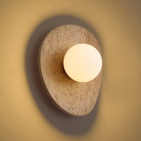 Lampa ścienna Japandi organiczna z naturalnego kamienia i opalowego szkła - Josie