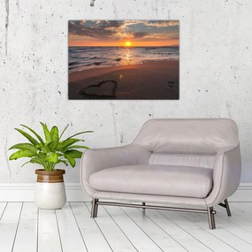 Obraz na szkle serca na piasku (70x50 cm)