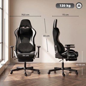HOMCOM Fotel gamingowy z poduszką lędźwiową z masażem i ogrzewaniem, ergonomiczny, tkanina w wyglądzie lnu, 4D podłokietniki, zagłówek, Schwarz | Aosom PL