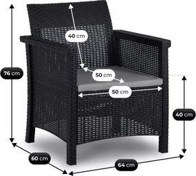 Zestaw mebli ogrodowych Amilio czarny technorattan sofa 2 fotele stolik taras balkon ogród