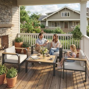 Outsunny Zestaw mebli ogrodowych aluminiowych dla 4 osób, wodoodporny, głębokie siedziska z sofą, fotelami i stolikiem | Aosom PL