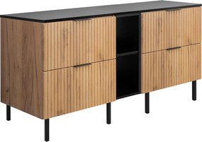 Szafka pod umywalkę, dąb Craft / czarny + czarny uchwyt, 140 (2 x 60 + 20) x 77 x 46 cm + blat, czarne nogi