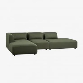 Sofa Modułowy Z Lewym Szezlongiem, 3-częściowy Z Otomanką Fogler Tkanina Baranek Boucle Szałwiowa Zieleń - Sklum