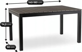 Stół Ogrodowy Prostokątny ARGOS 140-180 cm Rozkładany Ciemnoszary Dąb/Czarny