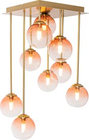 Lampa sufitowa w stylu art deco złota z różowym szkłem 9-świateł - Athens