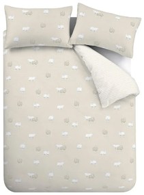 Beżowa flanelowa pościel dwuosobowa 230x220 cm Sheep – Catherine Lansfield