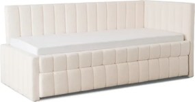 Łóżko Tapicerowane 90x200 cm VILLEMO Podwójne ze Stelażem Rozkładane Młodzieżowe Kremowe Boucle