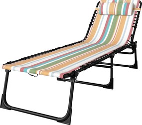 Funkcjonalna Leżanka Outsunny, Składane Łóżko Ogrodowe, 4-stopniowa Regulacja, Stal i Siatka, 189 x 58 x 30 cm, Wielobarwna