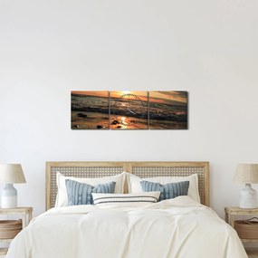Obraz - Zachód słońca nad oceanem (z zegarem) (90x30 cm)