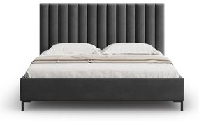 Ciemnoszare tapicerowane łóżko dwuosobowe ze schowkiem i stelażem 160x200 cm Casey – Mazzini Beds