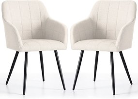 2x Krzesło tapicerowane z przeszyciami kwadratowymi Kremowe LUXANO Czarne nogi tkanina Lumos