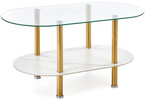 Ława szklana DUCAT 100x50cm biały marmur/transparentna/złota HALMAR