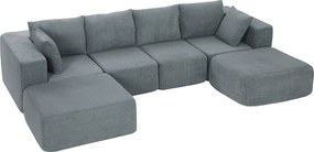 HOMCOM Modułowa narożna sofa, sofa w kształcie U z szerokimi i głębokimi siedziskami, 2 pufy, ciemnoszara | Aosom PL