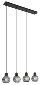 Lampa wisząca w stylu art deco czarna z przydymionym szkłem prostokątnym 4-punktowa - Vidro