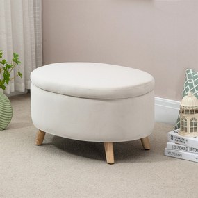 HOMCOM Ławka z miejscem do przechowywania, Hoker, owalny kształt, wygląd aksamitu, do 80 kg, 71 x 51,5 x 42 cm, Beżowy