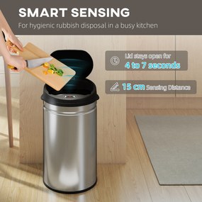 HOMCOM 30 L Kosz na śmieci z czujnikiem z funkcją Soft-Close, bezdotykowy kosz na odpady ze stali nierdzewnej do higienicznych kuchni