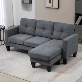 HOMCOM Sofa narożna L z obustronnym szezlongiem, Sofa polstrowana, Ciemnoszara