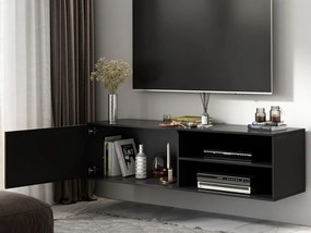 Szafka TV wisząca MEORATI 150x40 cm, czarna/dąb artisan