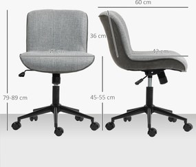 HOMCOM Obrotowy fotel biurowy bez podłokietników, z regulacją wysokości, na kółkach, Szary