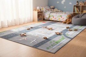 Szary dywan dziecięcy z lotniskiem M9-K99