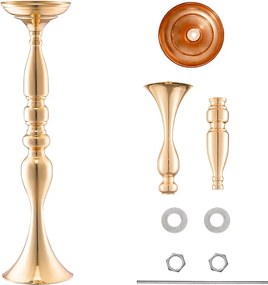 Wazon SucceBuy Zestaw 24 50 cm Wazonów, Metalowy Element Centralny, Złoty, Kwiatowy, Wesele, Przyjęcie, Metal/Złoto