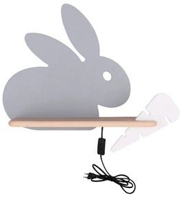 LED dziecięca lampa ścienna z półką RABBIT LED/4W/230V szara/biała/drewno