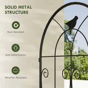 Metalowa Pergola Outsunny, Zestaw 2szt. do Wbijania, Odporna na Rdzę, z Motywem Ptaków na Rośliny Pnące 50x120 cm, Czarna