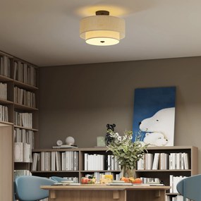 HOMCOM Lampa sufitowa, wisząca lampa z podwójnymi kloszami w lnianym stylu, kremowo-biała