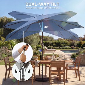 Outsunny Parasol przeciwsłoneczny Ø295 cm, UV 30+ Okrągły parasol balkonowy, plażowy, ogrodowy, niebieski | Aosom PL