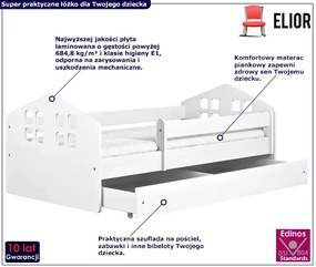 Białe łóżko dziecięce z materacem 80x140 Lorina 30X