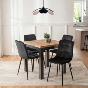 Zestaw Stół Kwadratowy Rozkładany MAX 80-160 cm Dąb Craft/Czarny i 4 Krzesła PERU Czarne Welurowe