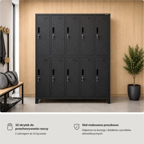 Szafka BHP ubraniowa, skrytkowa, perforowana, 10 skrytek, czarna, 1360x1720x450 mm: BARTEK PRO