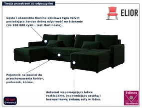 Ciemnozielony narożnik welurowy z pojemnikiem na pościel K5-L69