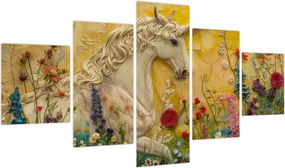 Obraz - Jednorożec z kwiatami (125x70 cm)
