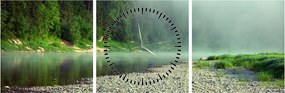 Obraz - rzeka przy lesie (z zegarem) (90x30 cm)