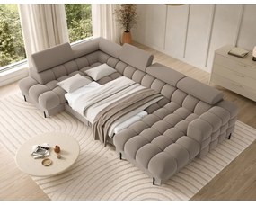 Jasnobrązowy aksamitny rozkładany narożnik (lewostronny/w kształcie litery U) Feraria – ELTAP