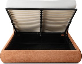 Łóżko Tapicerowane 160x200 cm ROSSO ze Stelażem i Pojemnikiem Dwuosobowe Boucle Rude