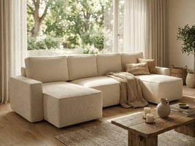 Rozkładana kanapa narożna w kształcie U SMART BOUCLE 303x143 cm, kremowa