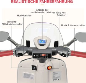 Motocykl dla dzieci HOMCOM z muzyką MP3 marki VESPA biały