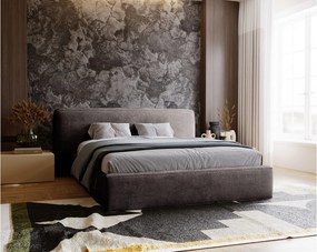 Emporius Vitoria łóżko tapicerowane 160x200 cm - łóżko w nowoczesnym stylu - duże zagłowie, pojemnik i stelaż, ciemny szary (Symphony 20)