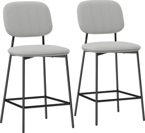 HOMCOM Zestaw 2 hokerów barowych, hoker bistro z podnóżkiem, welurowe obicie, stalowe nogi, do jadalni, 45 x 49 x 102 cm, jasnoszary | Aosom PL