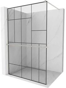 Mexen Kioto+ ścianka prysznicowa z półką Walk-in 130 x 200 cm, czarny wzór, nikiel szczotkowany - 800-130-121-97-78