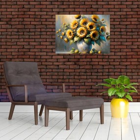 Obraz na szkle – Wazon ze słonecznikami (70x50 cm)