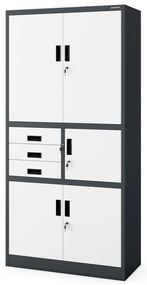 Szafa biurowa metalowa z sejfem i szufladami antracytowo-biała, 900 x 1850 x 400 mm: FILIP II