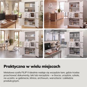 Szafa biurowa metalowa z sejfem biała, 900x1850x400 mm: FILIP II