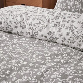 Szara flanelowa pościel dwuosobowa 200x200 cm Grace Floral Leaf – Catherine Lansfield